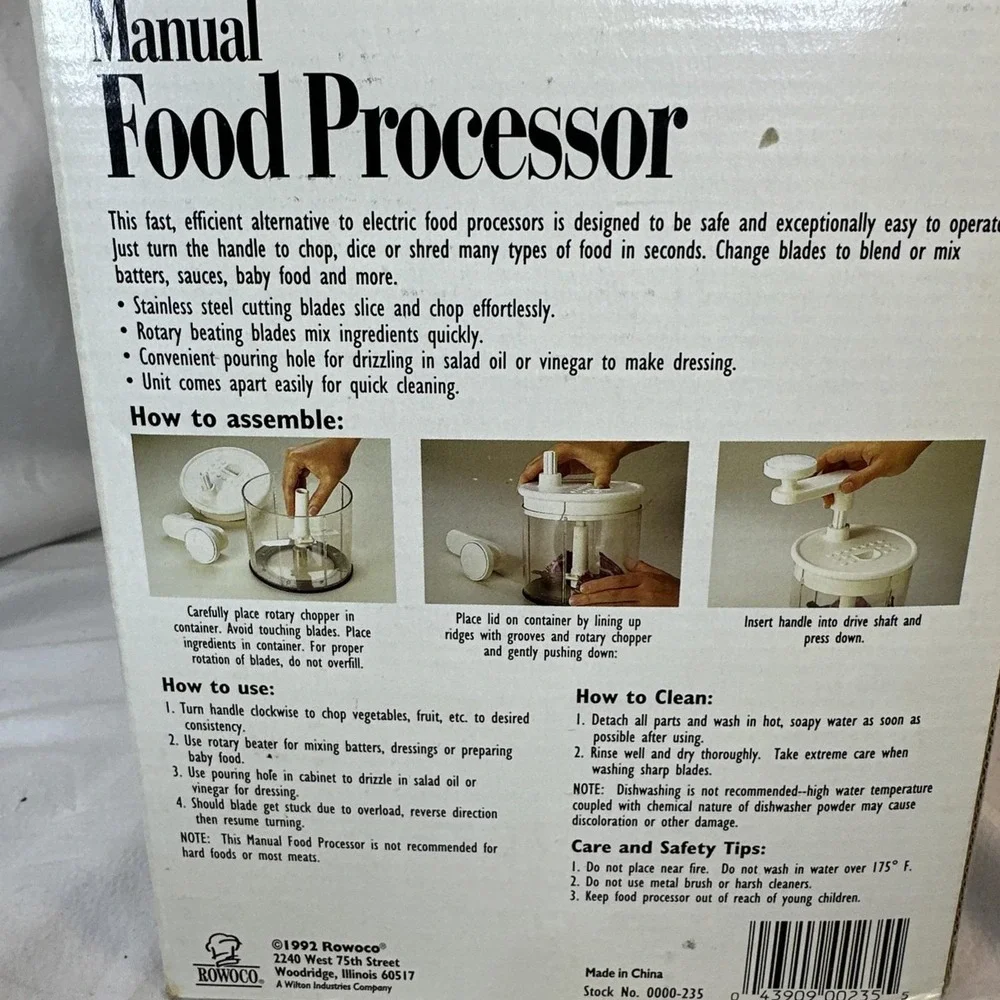 Vintage 1980s Rowoco Hand Operated Food Processor Chopper In Box No Rotary Blade
